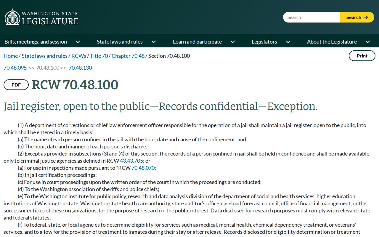 Washington jail register confidentiality law for Whatcom County records