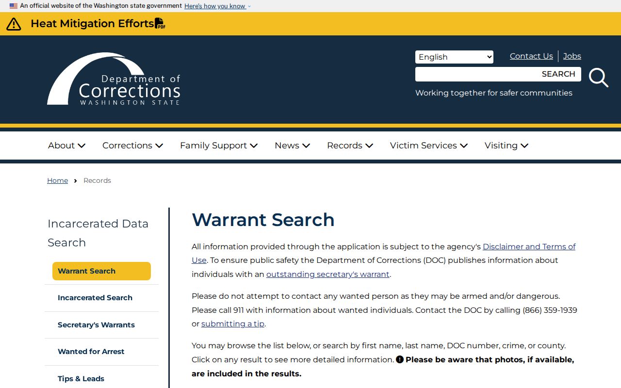 Washington DOC secretary warrant search for Whatcom County wanted fugitives