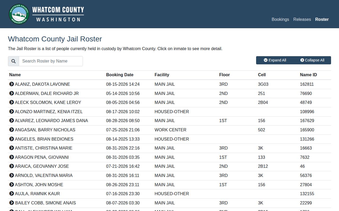 Whatcom County current custody jail roster search